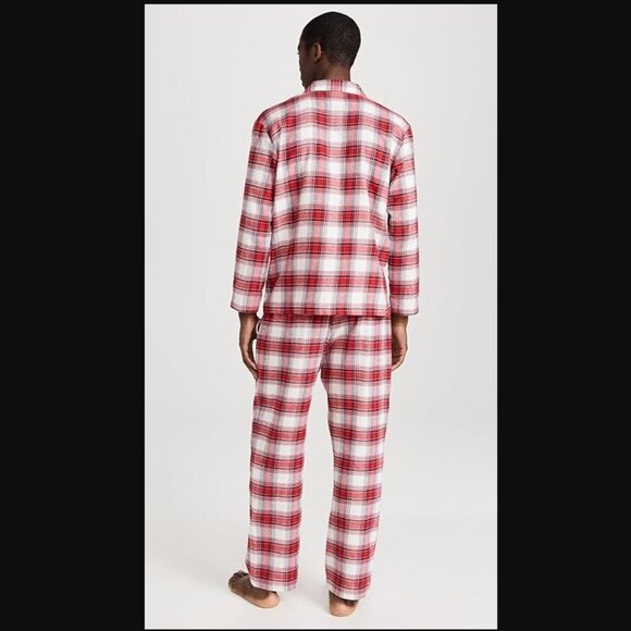 EBERJEY SZ M Men's Plaid Soft Flannel Long Pajama Set in Red & Ivory - Picture 8 of 16